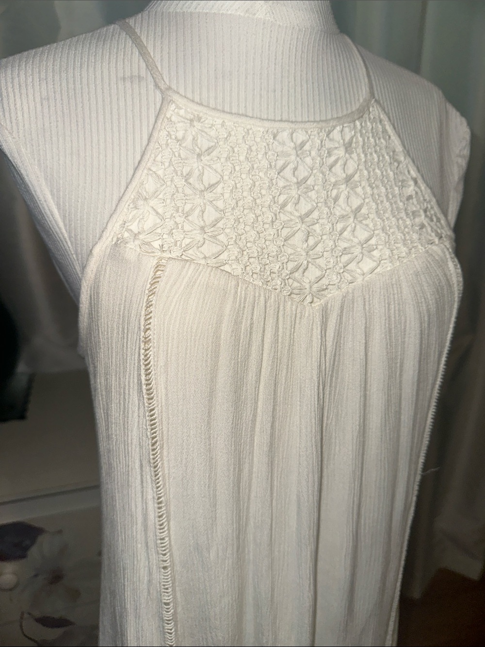 Cream Crochet Yoke Sleeveless Sundress